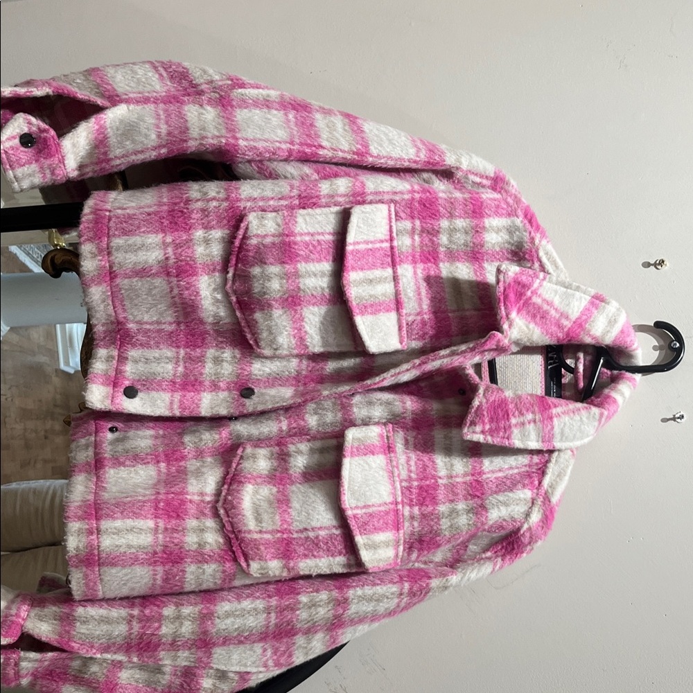 Zara Pink and White Checkered Jacket